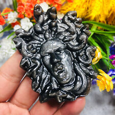 Natural Silver Obsidian Hand Carved The Medusa Skull Quartz Crystal Healing 1PC picture