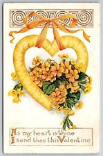 Yellow Flowers In Yellow Heart Valentine Greeting~Vintage Winsch Postcard picture