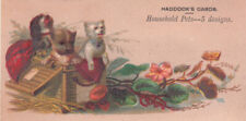 Haddock's Cards Household Pets Dogs in Wicker Basket Flowers Vict Card c1880s picture