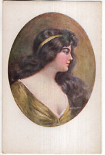 ITALIAN ANTIQUE ARTIST SIGNED Postcard       PROFILE OF YOUNG LADY, GOLD DRESS picture