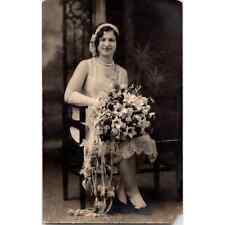 Vintage Postcard RPPC Bride With Large Flower Bouquet, 1900s Wedding picture