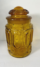 Medium Vintage LE Smith Moon and Stars Amber Glass Canister cookie Jar w/ Lid picture
