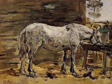 Excellent Oil painting Boudin, Eugene - White Horse at the Feeding Trough picture