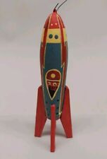 Vintage Looking Wood & Tin Rocket Ornament picture