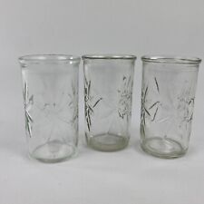 Vintage Clear Glass Jelly Jars Set Of 3 Embossed Starburst Design Anchor Hocking picture