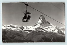 Ski Lift Sesselbahn Zermatt-Sunnegga Matterhorn Skiing RPPC Postcard E8 picture