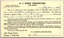 1954 N.P. Dodge Corporation First Notice Omaha Nebraska Letter Posted Postcard picture