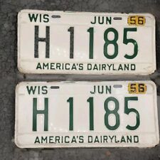 VTG 1950S WISCONSIN 1956 AMERICAS DAIRYLAND H 1185 LICENSE PLATE MATCHING SET picture