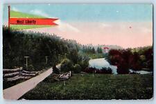 West Liberty Iowa IA Postcard Trees Path Walk And Lake Scenic View 1916 Antique picture