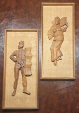 Vintage Mid-Century MCM Carved Teak Silhouettes Wall Art Man Woman Asian Orienta picture