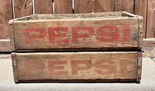 Set of Two Vintage PEPSI Cola Wooden Bottle Shipping Crates 12” x 4-5/8” x 18.5” picture