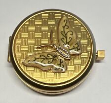 VINTAGE ENAMELED Butterfly Gold Tone COMPACT DOUBLE MIRROR picture