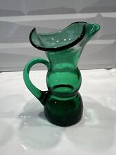 Vintage Green Hand Blown Glass Mini Pitcher/Creamer/Vase Applied Handle picture
