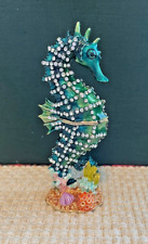 Blue Green Seahorse Trinket Box, hinged, jeweled, enameled, NIB - Beautiful picture