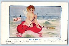 North English Iowa IA Postcard Cupid Angel Ask Help Drowning Artist Signed 1908 picture