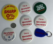 SHARP ELECTRONICS Vintage ADVERTISING Employee BUTTON PIN KEYCHAIN LOT TV Stereo picture