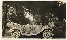 1920s Antique Photo Little Girl Parade Float Car American Flags 4th of July RPPC picture