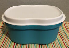 Tupperware Essentials Legacy Serving Dish Food Microwave 12 Cups Aqua w/ White  picture