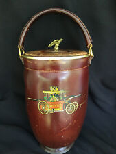 LARGE Vintage PAPEETE Reproduction Leather Fire Bucket w lid & handle eagle ice picture