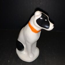 Vintage RCA NIPPER Style Ceramic Dog Figurine Orange Collar Signed SJK picture