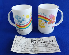 CARE BEARS PLASTIC MUGS Lot of 2 VTG 1985 Pizza Hut Cups Have Bear-rific Day NEW picture
