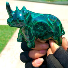 345G Natural Malachite transparent Handcarved rhino Crystal cluster mineral picture