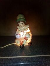 Vintage Clown Night Light Porcelain Sitting Clown  Wearing Polka Dots Table Lamp picture