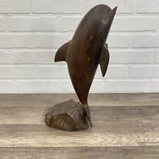 Vintage Ironwood Dolphin Figure Hand Carved Iron Wood Statue Vintage 15” Tall picture