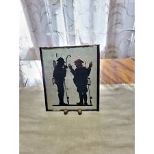 Vintage Fishermen Reverse Painted Silhouette, Foil and Glass Picture, Fish Tale picture
