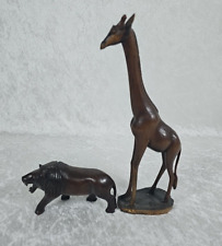 Vintage African Art Vintage Wooden Hand Carved Figures Giraffe Lion Hand Made picture