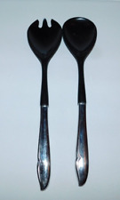 NEAT RETRO BLACK AND CHROME SALAD MIXING SPOON AND FORK picture