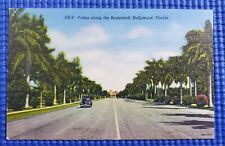 Vintage c1930 Palm Trees along the Boulevard Hollywood Florida FL Linen Postcard picture
