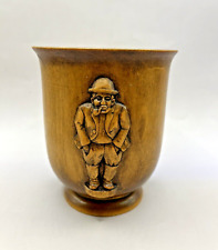 VTG Hand Carved Wooden Folk Art Cup /Vase /Vessel  ~3 Carved Figures ~Signed picture