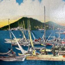 Postcard VI St. Thomas TORTOLA WHARF The Virgin Islands Sail Boats 1943-1951 picture