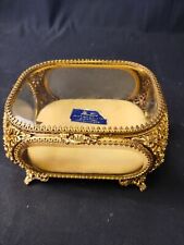 Matson 24KT Gold Plated Jewelry Casket Box Beveled Glass Filigree Flowers picture