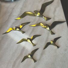 Set Of 6  Brass Seagulls VTG Flying Birds Wall Hangings Decor picture