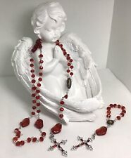 Exquisite Rosary Set With Red Faceted Crystal And Glass,  And A Rhinestone Cross picture