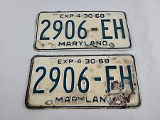 Maryland License Plates Matching Pair Vintage 1968 2906-EH EUC picture