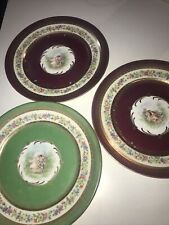 Rare Set Of 3 ANTIQUE Hand Painted Cabinet Plates GREEN Crown & Arrows SAXE MARK picture
