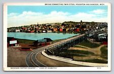 Bridge Connecting Twin Cities Houghton & Hancock Michigan Unposted Postcard picture