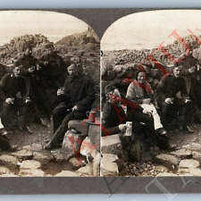 c1897 Giant's Causeway, Ireland Army Soldiers Men Well Real Photo Stereoview V44 picture