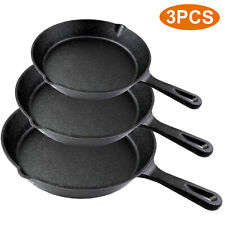 3PCS Cast Iron Skillet Set Heavy-Duty Pre-Seasoned Cookware 6/8/10