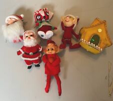 6 Vintage Christmas Ornaments Kitschy Made In Japan Santa Claus Elf Dog House picture