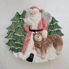 FITZ & FLOYD 1991 Omnibus -  Vintage Santa  and Bear Serving Plate Holiday Decor picture