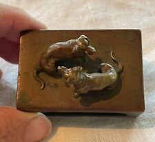 Unique Rare Art Nouveau Brass Matchbox Holder~2 Dogs~Dachshunds on Lid picture