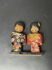 Vintage Japanese Creative Kokeshi Dolls Couple Man Woman Wood 5” Folk Craft picture