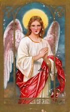 Christmas Greetings Angel Gold Gilt Vintage AMP Postcard C1911 picture