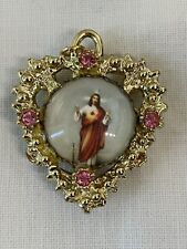 Vintage Reversible Sacred Heart Jesus & Ascension of Mary Bubble Heart Pendant picture