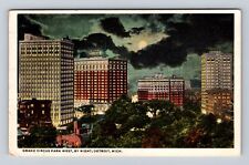Detroit MI-Michigan, Grand Circus Park West at Night, Vintage Souvenir Postcard picture