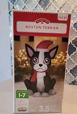 Boston Terrier Airblown Inflatable Puppy 3.5ft Santa Hat Christmas Holiday Dog picture